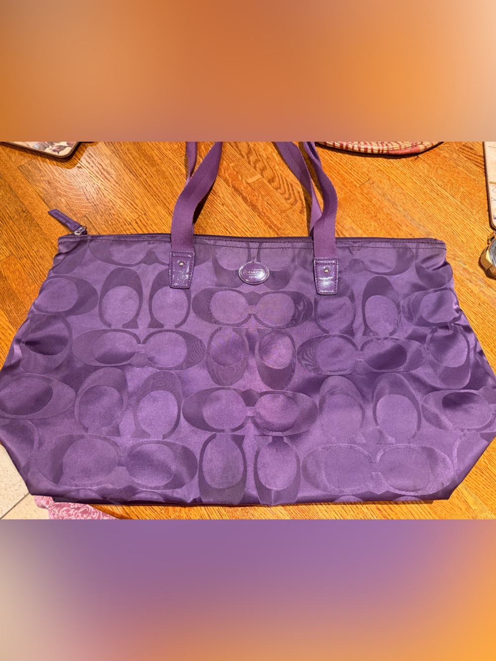 Coach Plum Signature Nylon Tote